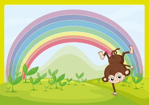 Dancing Monkey and A Rainbow Clipart Images
