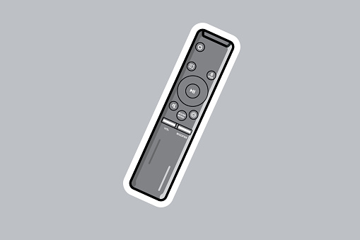 Remote Control For TV Sticker design vector illustration. Technology objects icon concept. Device for films cinema video sticker design. Leisure at home vector design.
