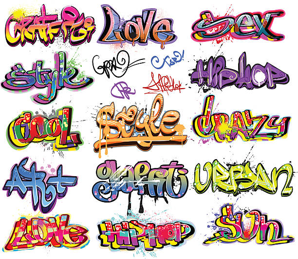 graffiti miejskiego sztuka projektowania - typescript graffiti computer graphic label stock illustrations