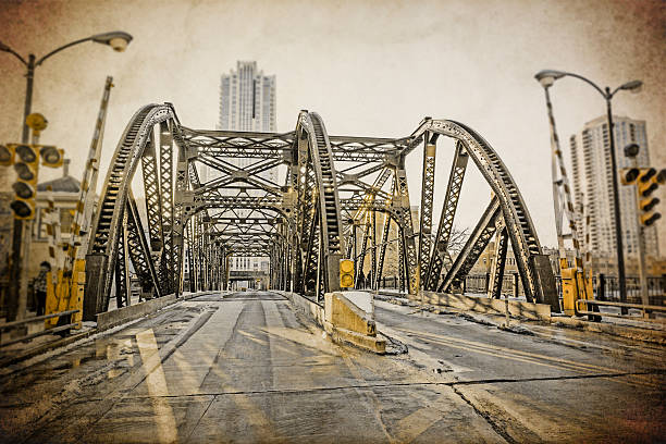 Railroad bridge in thailand ,Sepia color effect vintage style