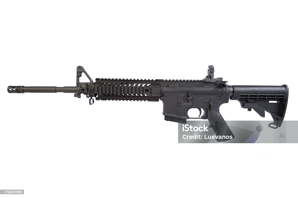 AR-15 Left Side Left side view of an AR-15 rifle shot against a white background. Visit some of these other fine collections. AR-15 Stock Photo