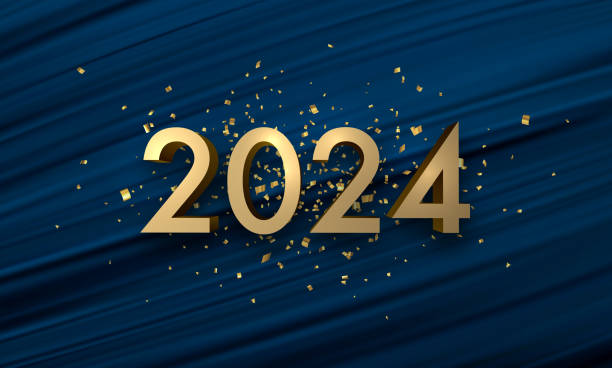 istock New Year 2024 3d golden numbers on blue textured background with gold foil confetti. 1756251320