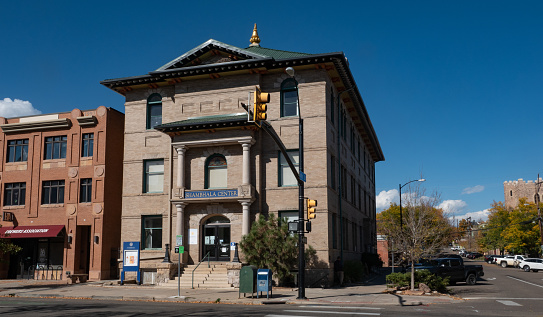 Boulder, Colorado, USA-October 23, 2023: Boulder Shambhala Center for Buddhist meditation and learning. Spruce Street downtown Boulder, Colorado.