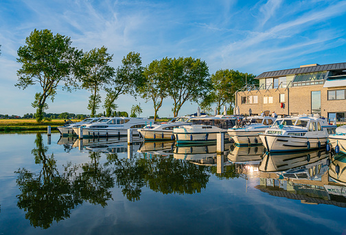 Lemmer, Netherlands, September 8, 2021; Center of the cozy picturesque Dutch fishing village of Lemmer in the province of Friesland.