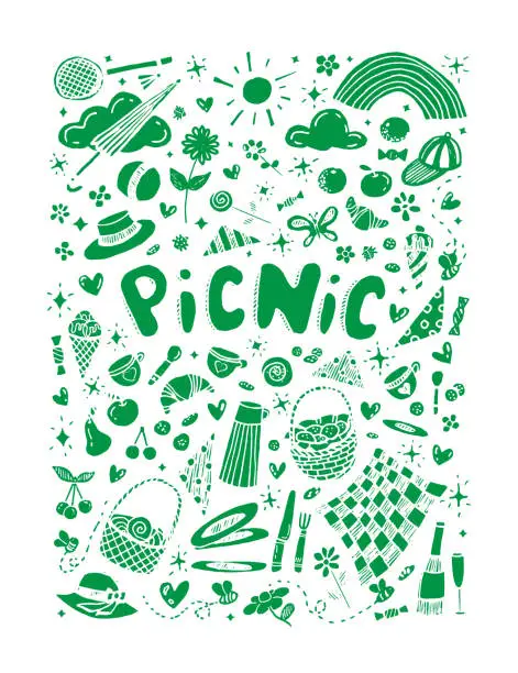 Vector illustration of Green color picnic illustration on white background
