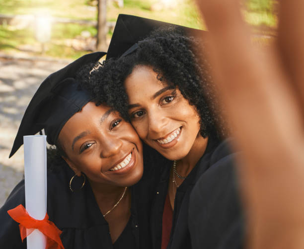 istock Graduate scroll, portrait or happy friends selfie for learning success, education development or graduation photo. College certificate diploma, face or university student smile for school achievement 1756317208