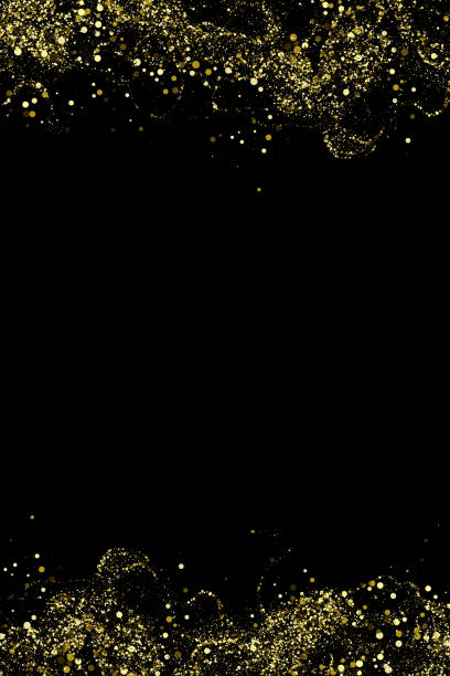istock Gold glitter texture, black background. Gold particles in the form of an abstract wave flow. 1756322194