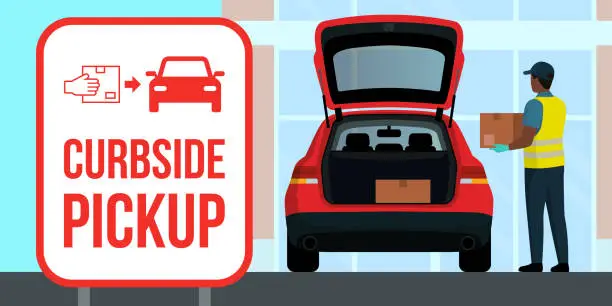 Vector illustration of Box curbside pickup at the store