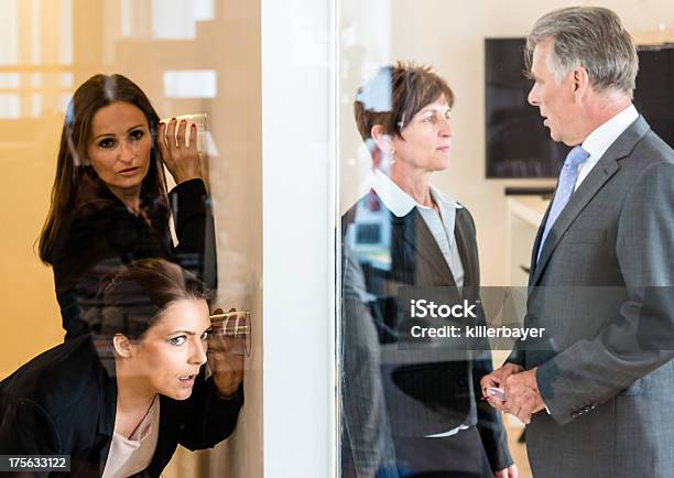Eavesdropping In The Office Stock Photo - Download Image Now - Adult, Beautiful People, Beauty