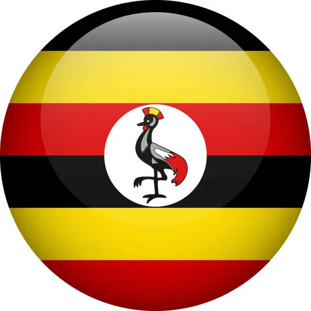 Vector illustration of Uganda flag button. Round flag of Uganda. Vector flag, symbol. Colors and proportion correctly.