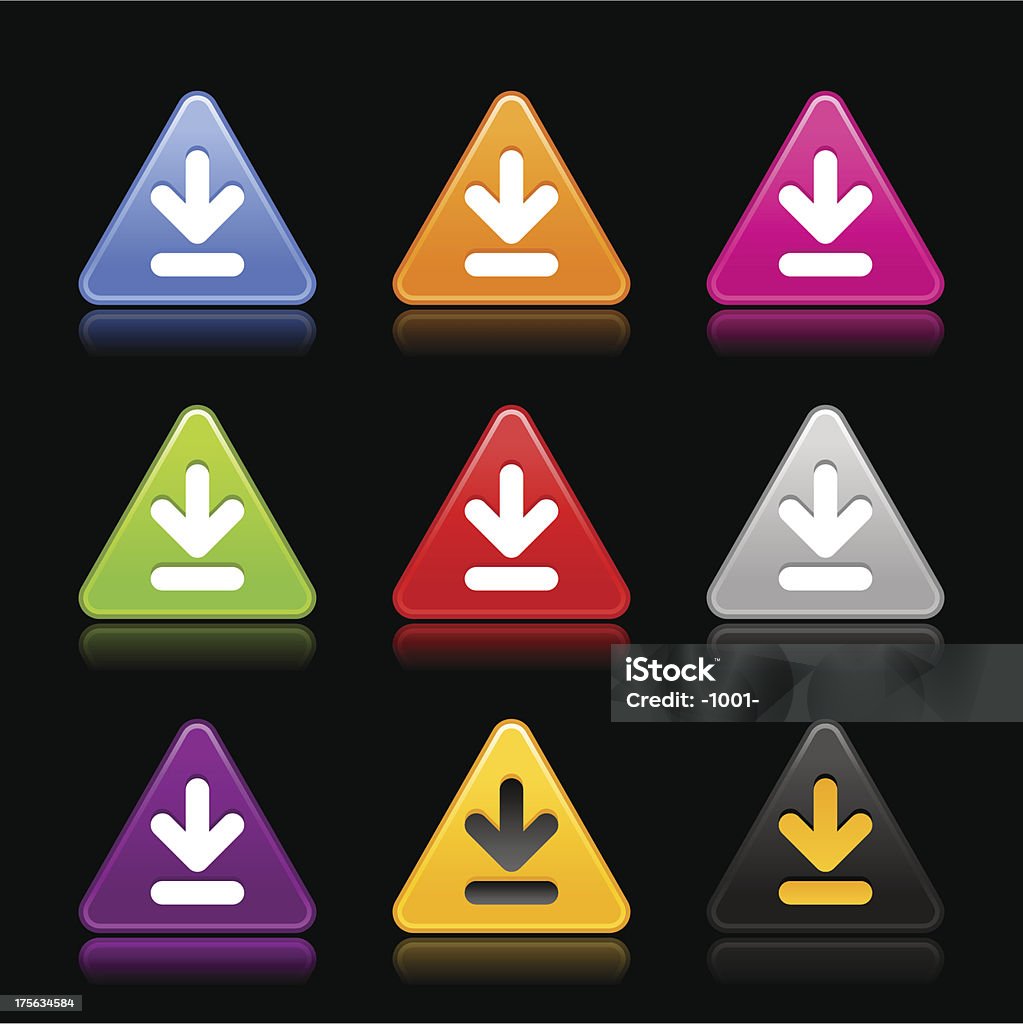 Com ícone de download placa branca triangle web botão fundo preto - Vetor de Amarelo royalty-free