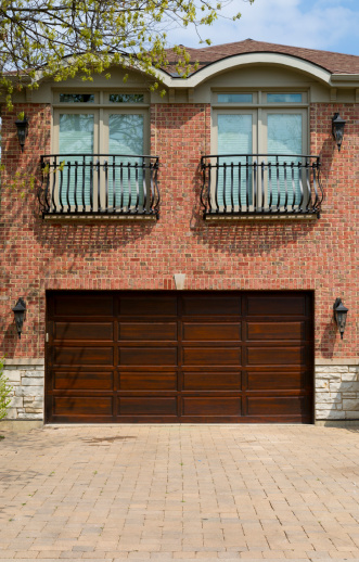 double brown wooden garage door