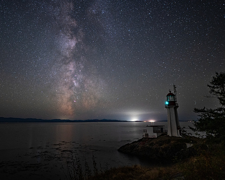 Milky Way over Sheringham Point Lighthouse near Shirley, British Columbia, Canada