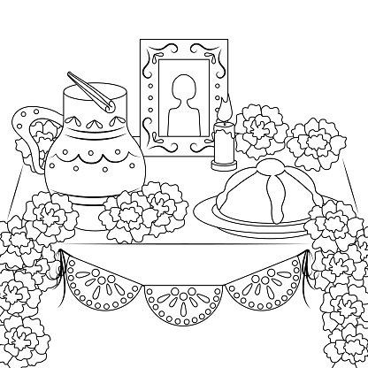 istock Day of The Dead vector black and white coloring page 1756356048