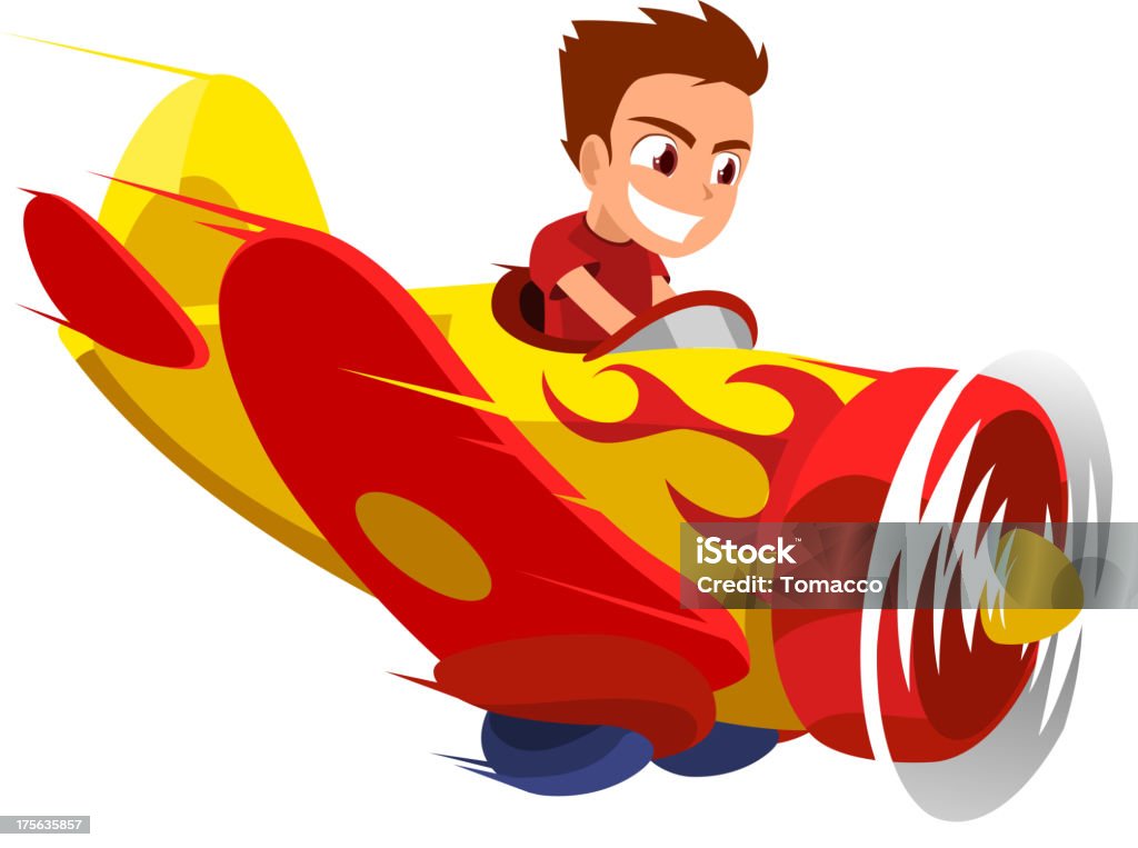 Pilota bambino ragazzo aereo - arte vettoriale royalty-free di Aeroplano