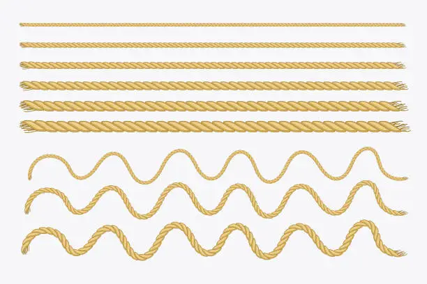 Vector illustration of Yellow realistic ropes in retro style on white background.