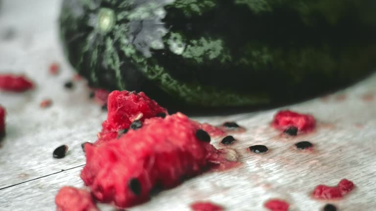 Broken watermelon on the floor