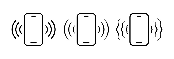 Sound from phone icons. Outline, black, sound from phone, phone signal. Vector icons