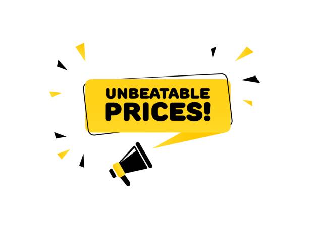 istock Unbeatable prices sign. Flat, yellow, text from a megaphone, unbeatable prices sign. Vector icon 1756412411