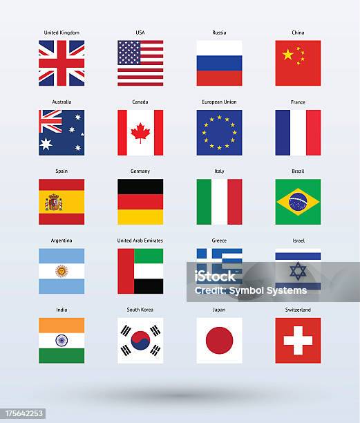 Популярные Флаги Коллекция — стоковая векторная графика и другие изображения на тему Флаг - Флаг, Государственный флаг, Квадратная форма