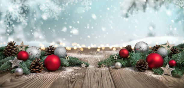 istock Festive Christmas arrangement with abstract snow background 1756441175