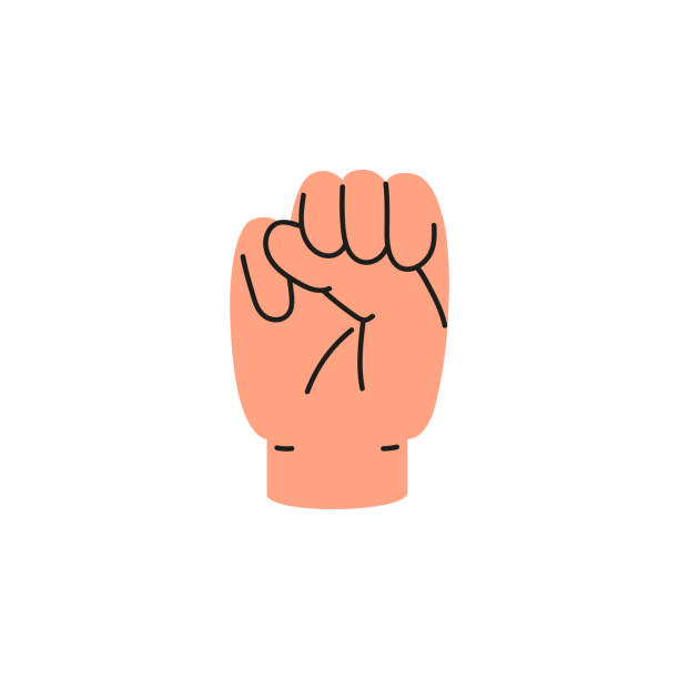 ilustraciones, imágenes clip art, dibujos animados e iconos de stock de mano, gesto con el pulgar dentro, ilustración vectorial en blanco - letter m sign language american sign language deaf