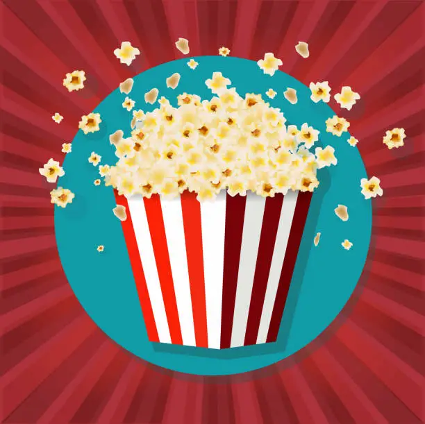 Vector illustration of Retro Poster And Popcorn Box And Red Background
