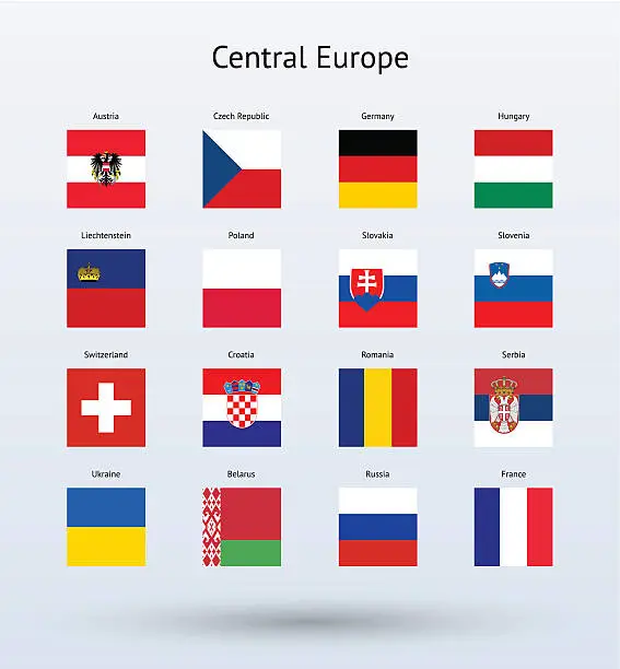 Vector illustration of Central Europe Square Flags Collection