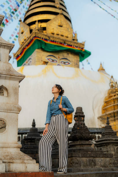 istock Woman exploring  monkey temple  in Kathmandu 1756476002