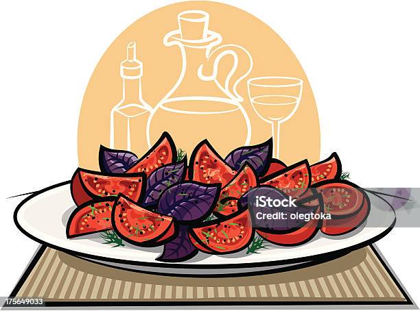 Salade Fraîche Avec De La Tomate Et Au Basilic Vecteurs libres de droits et plus d'images vectorielles de Aliment - Aliment, Basilic, Bol et saladier