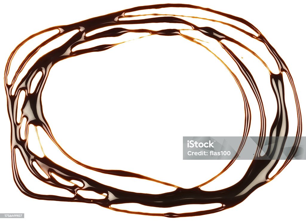 Chocolate syrup frame Chocolate syrup drip isolated on white background Blob Stock Photo