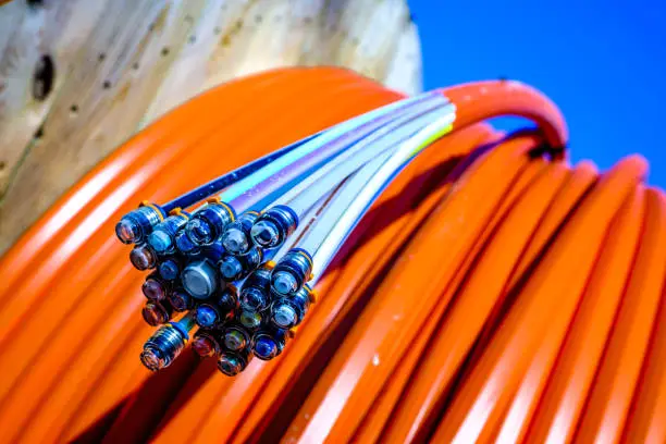 glass fibre cable on a drum - closeup