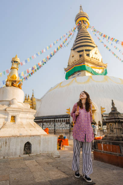 istock Woman exploring  monkey temple  in Kathmandu 1756510426
