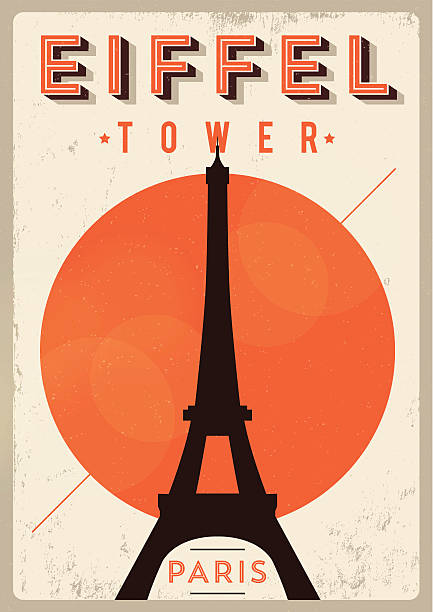 빈티지 에펠탑 포스터 - paris france eiffel tower tower retro revival stock illustrations