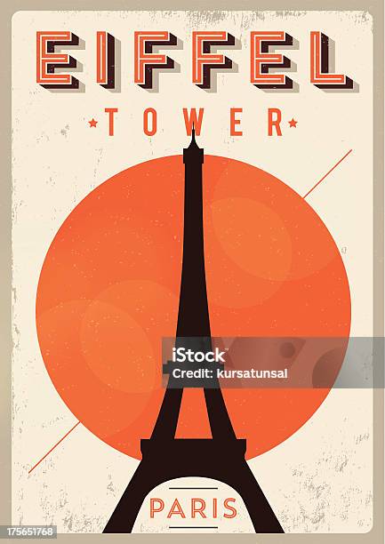 Vintage Eiffel Tower Poster Stockvectorkunst en meer beelden van Parijs - Frankrijk - Parijs - Frankrijk, Retrostijl, Ouderwets