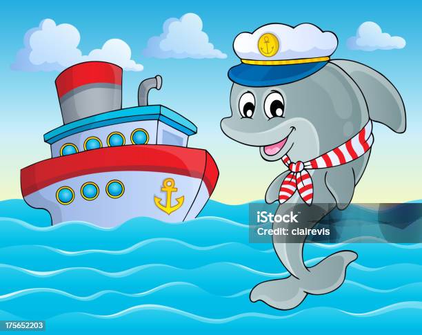 Ilustración de Imagen Con Dolphin Tema 2 y más Vectores Libres de Derechos de Agua - Agua, Animal, Barco de pasajeros