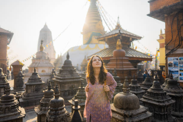 istock Woman exploring  monkey temple  in Kathmandu 1756523036