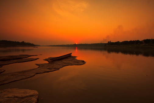 Silhouettes landscape view  in mekong river ubon ratchathani province thailand