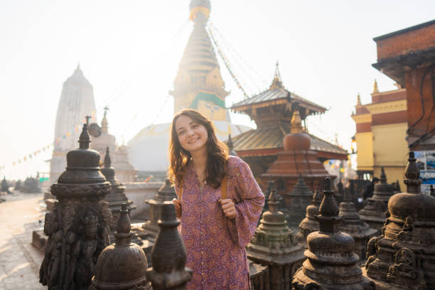 istock Woman exploring  monkey temple  in Kathmandu 1756524773