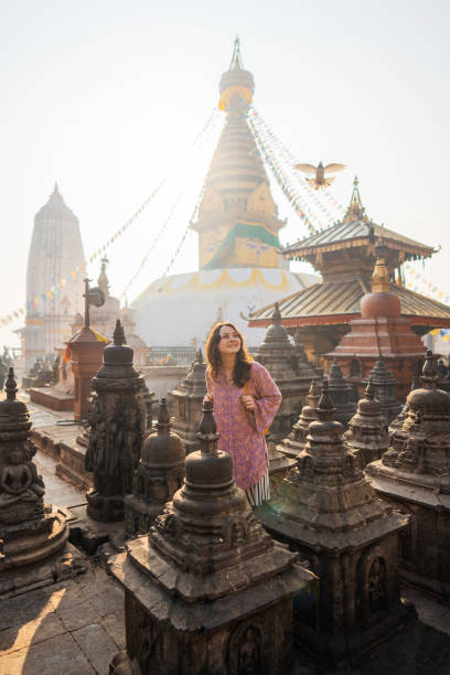 istock Woman exploring  monkey temple  in Kathmandu 1756525137