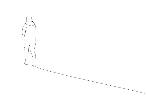 stockillustraties, clipart, cartoons en iconen met sad person walking alone - eenzaamheid