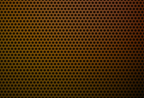 Seamless industrial bronze metal halftone mesh vector grille background.