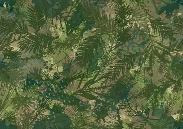 Vector illustration of Seamless camouflaged plants background
