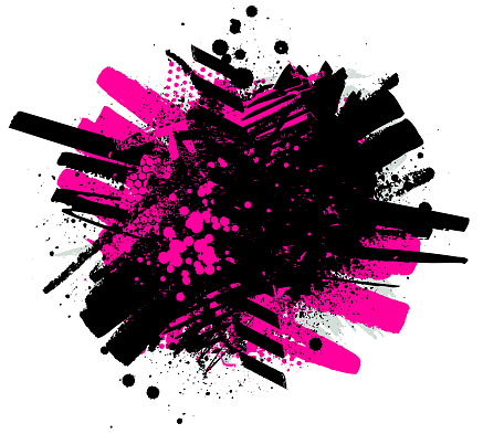 Modern black and hot pink grunge paint marks and textured grunge montage patterns vector illustration on white background