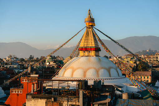 View of stupa in Kathmandu from hotel  balcony, Nepal