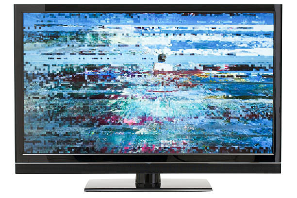 Digital LCD TV Distortion Digital LCD TV with a Blueish Distorted Picture on Screen and a Background Clipping Path broken flat screen stock pictures, royalty-free photos & images