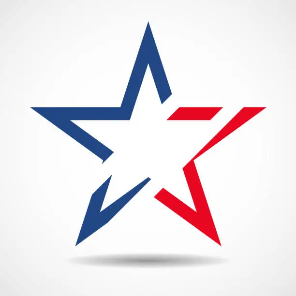 Vector illustration of USA flag in star shape. American star. American flag icon