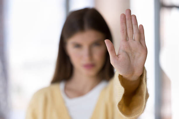 istock Woman express opinion against discrimination, violence or abuse 1756587413