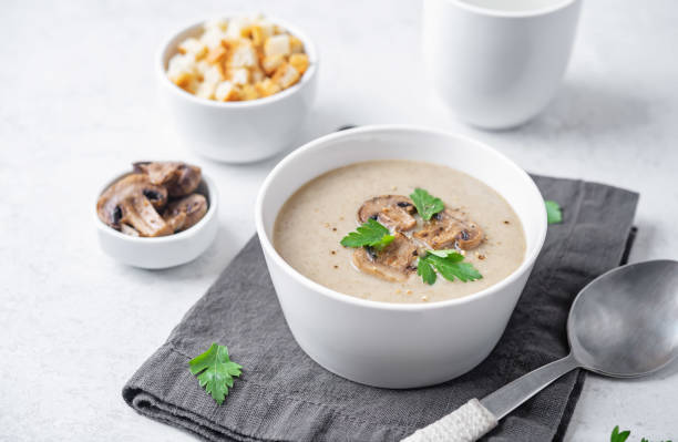 istock Roasted mushroom potato puree soup in a bowl 1756632336