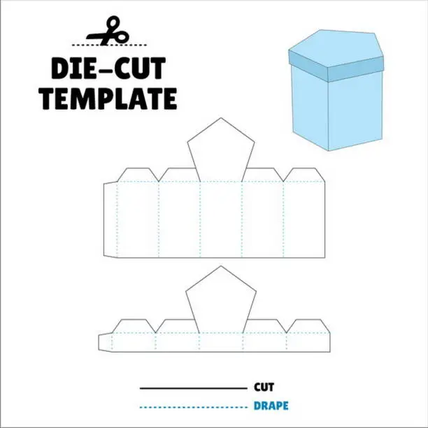 Vector illustration of Box With Flip Lid Packaging Die Cut Template Design. 3D Mock Up. - Template Caixa de embalagem die corte modelo design. Sacola, Envelope - Caixa Pentagono - Pentagon